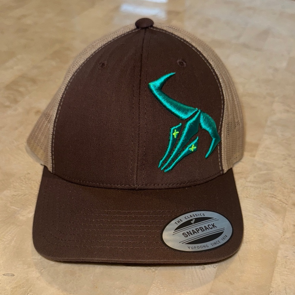 Go Left Brown and Tan Snapback Cap with Teal Embroidery